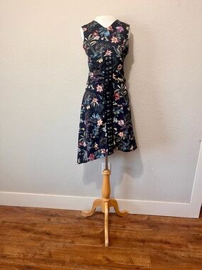 Venus Sleeveless Black Floral Lace-Up two piece shirt and skirt set